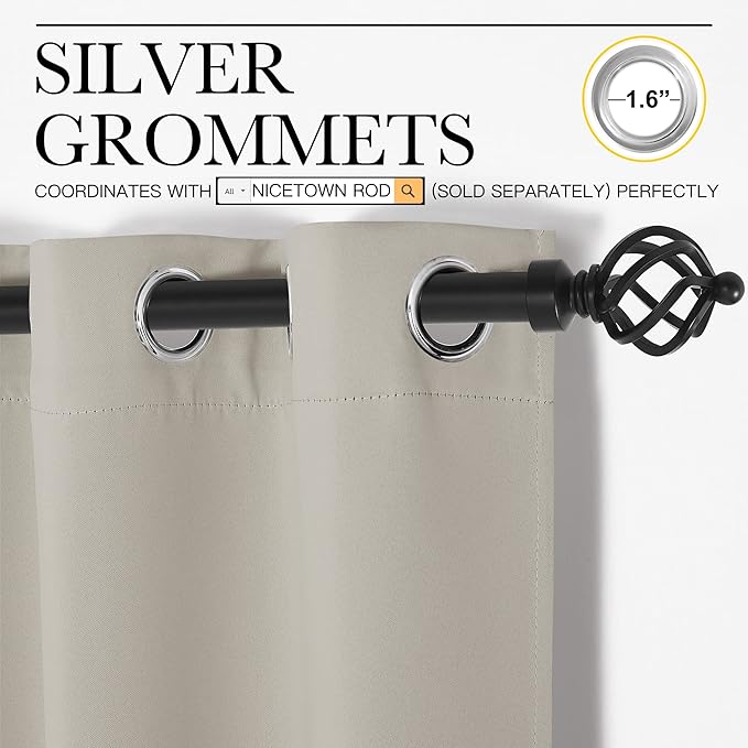 NICETOWN Room Darkening Curtain Panels, Baby Room Curtains 95 inches Long, Privacy Draperies for Living Room (Natural, 42 inches Width, 1 Pair)