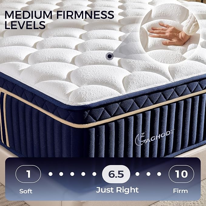 King Mattress, 14 Inch King Size Hybrid Mattress in a Box, Medium Firm Memory Foam mattress, with Individual Pocket Springs, Upgrade Zoned Support, Motion Isolation&Pressure Relief, CertiPUR-US