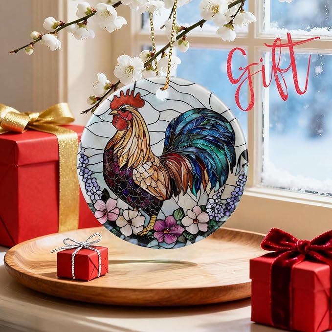Rooster Ornament for Christmas Tree | Christmas Ornaments, Farmhouse Home Decor, Holiday Decor Gifts for Family, Friends & Farmer, Gift Exchange & Gift Idea, Giftbox Included