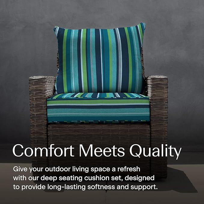 Honeycomb Outdoor Deep Seat, 24 x 23, Stripe Poolside Chair Cushion for Patio Furniture