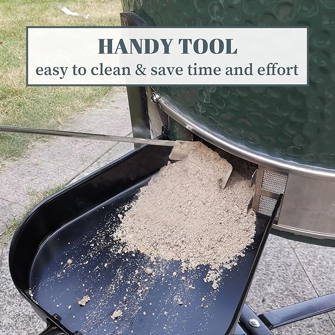 BBQ Ash Tool for Big Green Egg Stainless Steel Ash Tool Poker for Kamado Joe Charcoal Smoker Wood Burning Stove Ash Rake,Ash Tool for Other Charcoal Grills Corner Cleaner Accessories 17.5"
