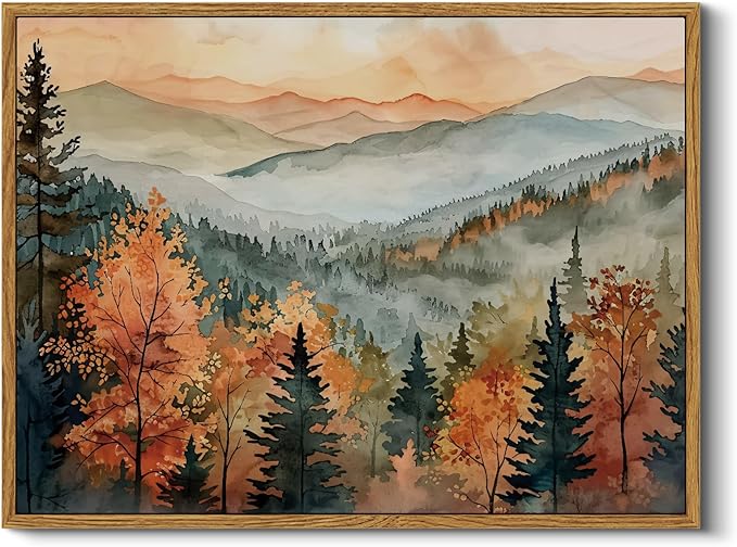 InSimSea Framed Canvas Wall Art Vintage Decor, Fall Pictures Home Bathroom Wall Decor, Kitchen Office Bedroom Rustic Fall Art, Autumn Forest Landscape Artwork, 12"x16"