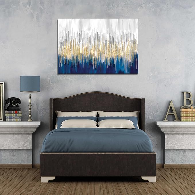 XXMWallArt FC3181 Abstract Wall Art Gold and Blue Canvas painting Artwork Painting Print for Living Room Bedroom Kitchen Home and Office Wall Decor