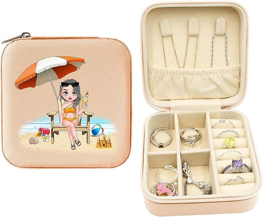 ODB Personalized Portable Mini Travel Jewelry Organizer, Customized Small Travel Jewelry Case With Initials, Gift for Girls, Teen, Woman (Beach Lover)