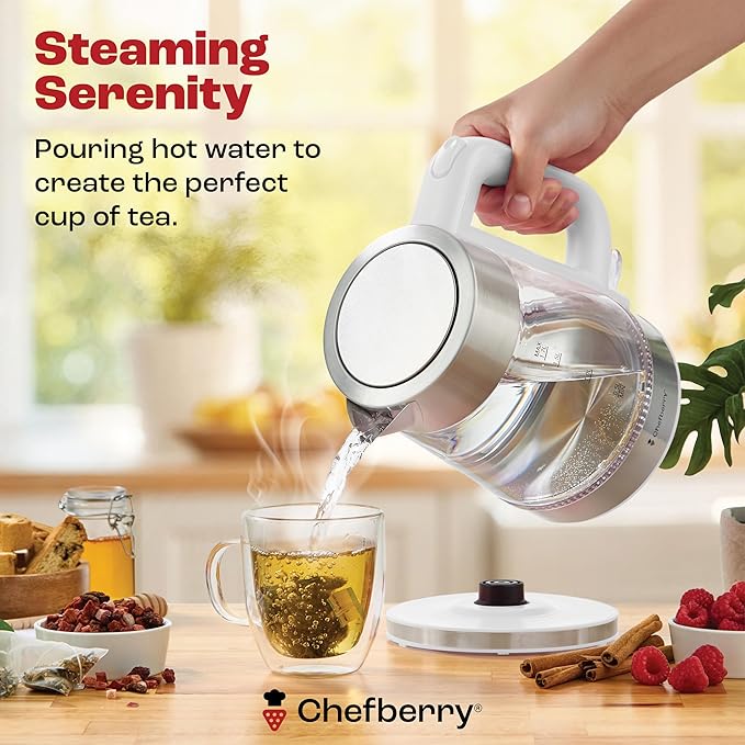 Electric Kettle for Boiling Hot Tea & Water | 1.8L Stainless Steel Borosilicate Glass Boiler With No Plastic, Automatic Shutoff, BPA Free, Fast Heating Technology