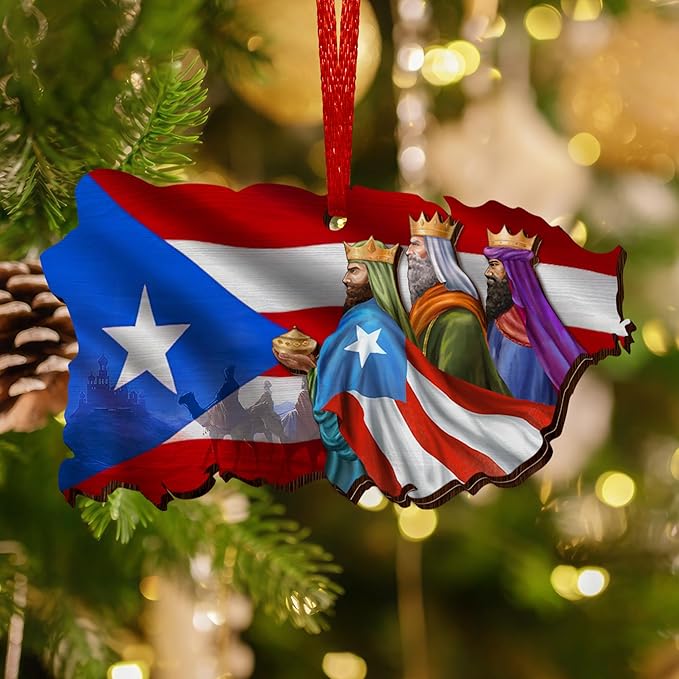 FLAGWIX Puerto Rico Christmas Ornament Gifts for Family Mom Dad - Three Kings Day Wooden Christmas Ornaments 2025 for Xmas Tree Decorations - Puerto Rico Gifts for Women Men, Friend Gift Ideas