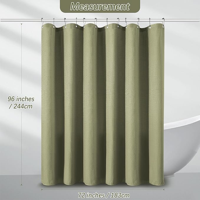 Extra Long Shower Curtains 96 inch Khaki Waffle Shower Curtain for Bathroom, Heavy Duty 256GSM Modern Shower Curtain, Machine Washable,Water Resistant with 12 Metal Hooks, 72Wx96H