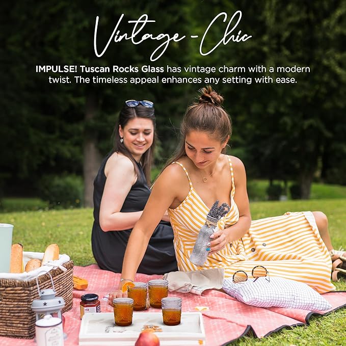 IMPULSE! Tuscan Rocks Glass Set - Purple, Dishwasher Safe, Chic Vintage Style - 8 oz - Ideal for Gin, Mixed Cocktails, Bourbon, Margaritas, Soft Drinks, Beer, Water - Mexican Style Glasses - Set of 4