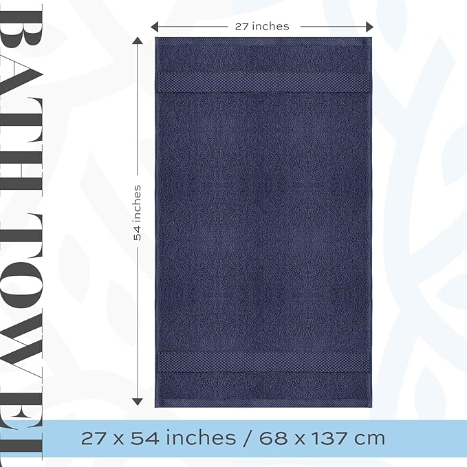 White Classic Luxury Bath Towels Set of 4 Large - 700 GSM Cotton Ultra Soft Bath Towels 27x54 | Highly Absorbent and Quick Dry | Hotel Towels for Bathroom Luxury, Plush Shower Towels, Navy