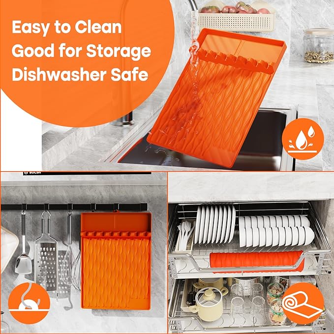 Blackstone Silicone Grill Tool Mat with Drip Pad, Side Mat for Outdoor Kitchen Countertop - Orange