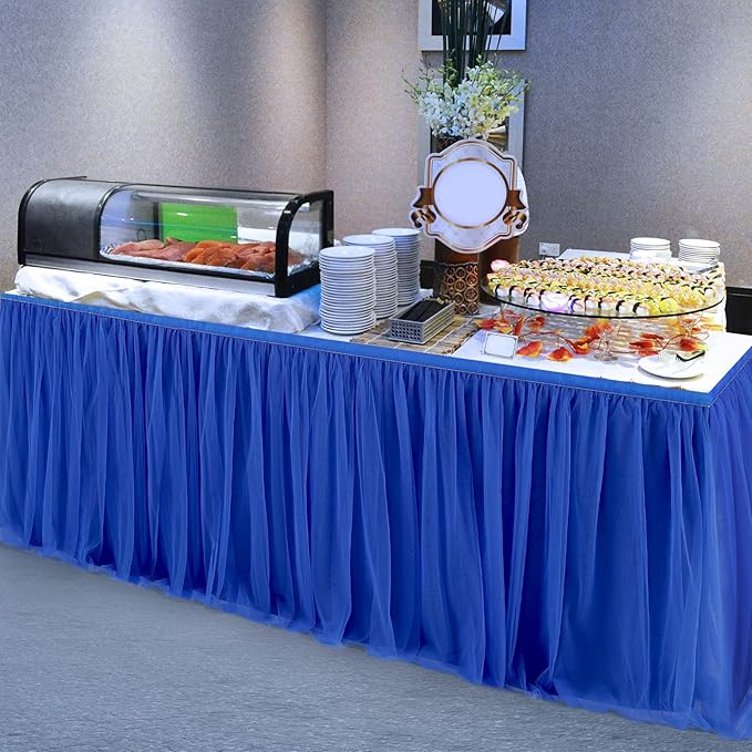 Royal Blue Tulle Table Skirt for Baby Shower 9ft Tutu Table Cloth Cover for Wedding Reception, Bridal Shower, Birthday Party, Graduation, Banquet Decorations