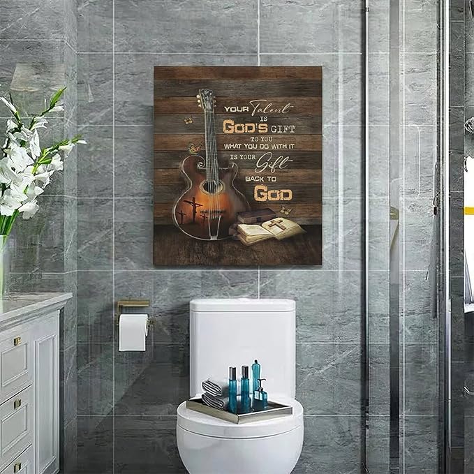 Christian Guitar Wall Art - Rock Music Guitar Wall Decor - Musical Pictures Artwork Inspirational Quotes Canvas Prints - Music Room Decor For Studio, Bedroom, Living Room, Bathroom - Framed 20"x24"