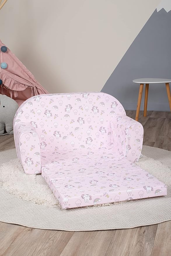 Delsit Kids Couch for Toddlers - 2 in 1 Convertible Foam Sofa to Lounger, Comfy Flip Out Lounge Chair for Children, Made in Europe