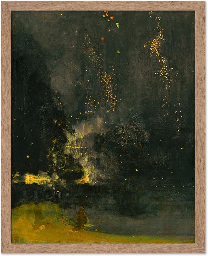 Poster Master Vintage Nocturne in Black and Gold Painting Poster - Retro The Falling Rocket Print - Abstract Art - Moody Art - Landscape Art - Office or Living Room Decor, 16x20 Beige Framed