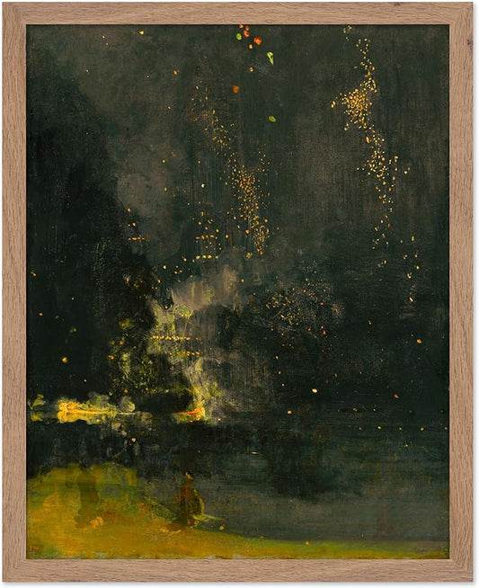 Poster Master Vintage Nocturne in Black and Gold Painting Poster - Retro The Falling Rocket Print - Abstract Art - Moody Art - Landscape Art - Office or Living Room Decor, 16x20 Beige Framed