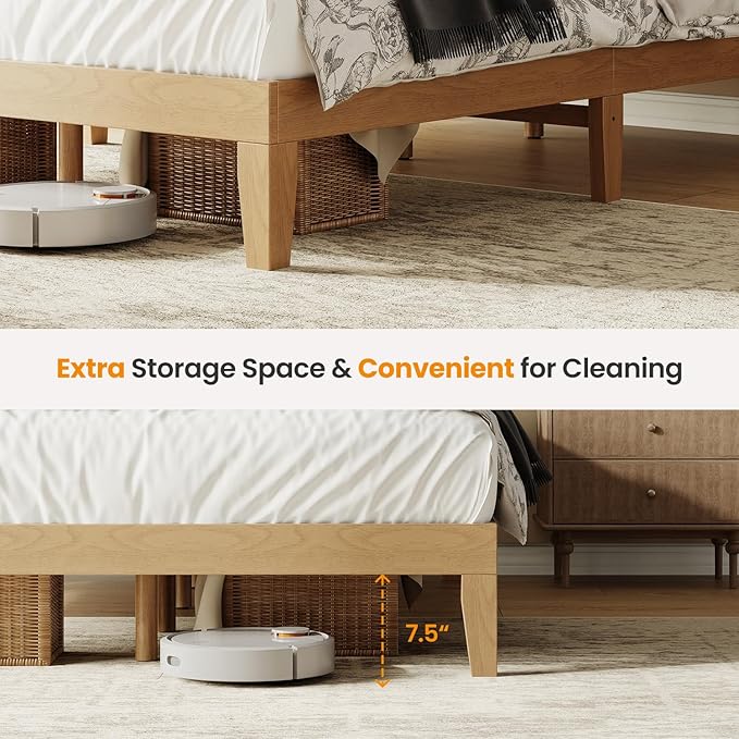 Full Size Wood Platform Bed Frame, 12 Inch Solid Wood Bed Frame with Wooden Slats, No Box Spring Needed, Easy Assembly, Rustic Pine