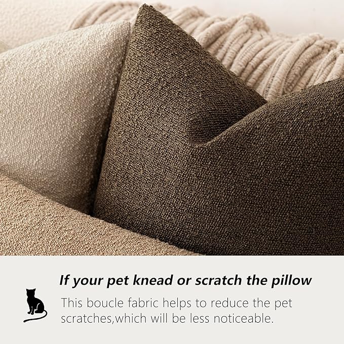 Foindtower Set of 2, Decorative Textured Boucle Throw Pillow Covers Accent Solid Pillow Cases Neutral Soft Couch Cushion Case for Chair Sofa Bedroom Living Room Home Decor 16x16 Inch Chocolate