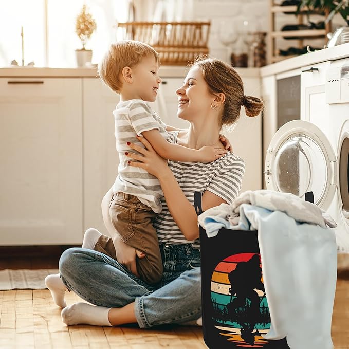 Big Foot Hiking Sunset Laundry Basket,Waterproof Laundry Hamper,Collapsible Organizer Basket for Storage Bin Toy Bins, Dirty Clothes Laundry Basket for Living Room/Bathroom/Bedroom