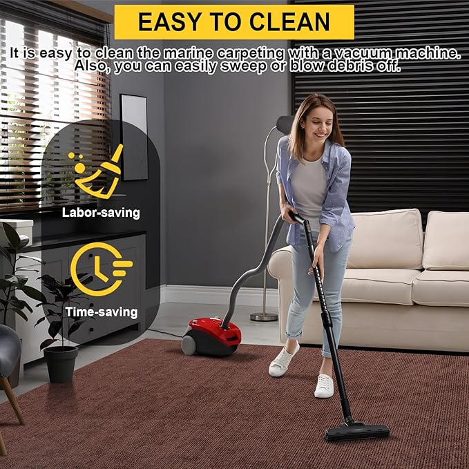 Marine Carpet,6 FT x 23 FT Brown Indoor Outdoor Carpet 0.2" Thick Boat Carpet with Water-Proof TPE Backing, Non-Slide Outdoor Marine Carpet Roll for Home, Patio, Porch, Deck