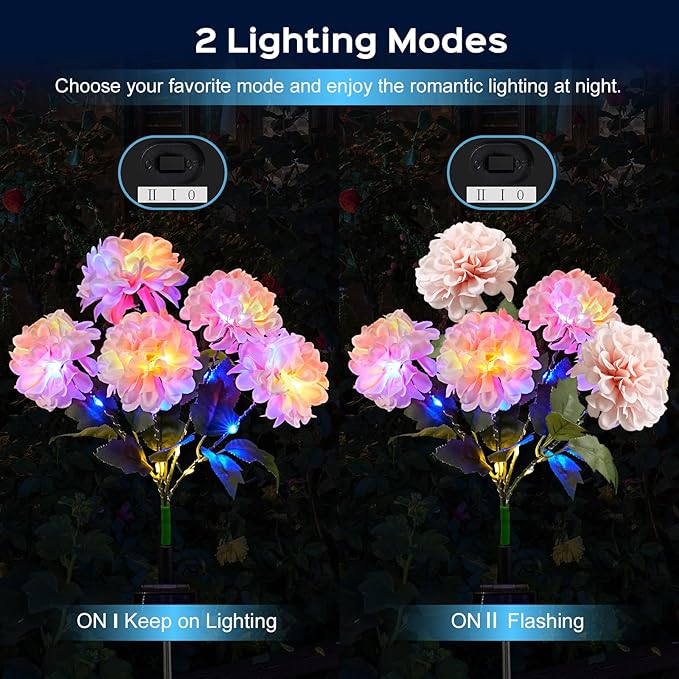 4 Pack Solar Garden Lights Outdoor, LED Colorful Waterproof Solar Powered Hydrangea Flowers Landscape Lights for Patio, Outside Yard, Pathway Decorative, Décor, Two Lighting Modes