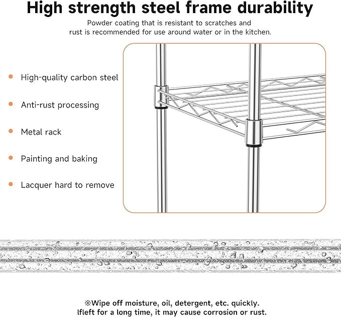 IZEUK 5 Tier Metal Wire Shelf Unit, Chrome Storage Rack Organizer for Kitchen, Bedroom, Living Room or Laundry Room, 17.7" W x 11.8" D x 55.0" H