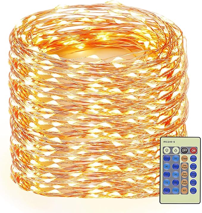 Decute 164FT 500LED Christmas Fairy String Lights Dimmable with Remote Control Copper Wire Starry Lights with UL Cerficated Decorative for Party Wedding Bedroom Christmas Tree Warm White