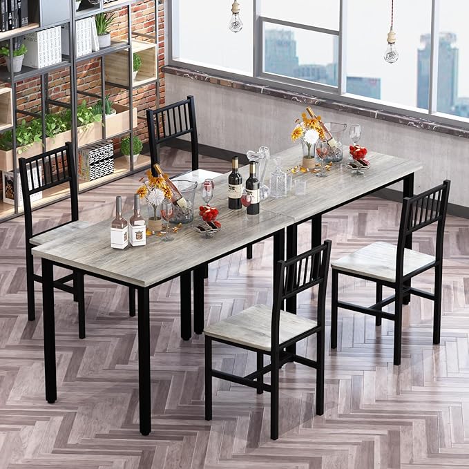 AWQM 3 Piece Dining Table Set for 2, Small Kitchen Table Set for 2 with Chairs,Wood Breakfast Nook Table and Chairs Set of 2,Dinette Set for Small Space,Dining Room,Apartment, Grey