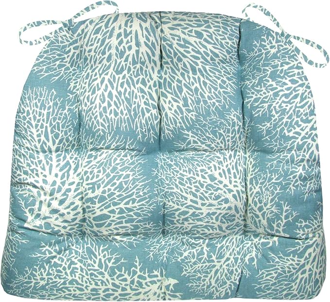 Barnett Home Decor Dining Chair Cushions with Ties – Size Medium 16.5 x 18 - Latex Foam Fill, 100% Cotton, Machine Washable Chair Pads for Kitchen Chairs, Made in USA (Ariel Fan Coral/Pack of 2)