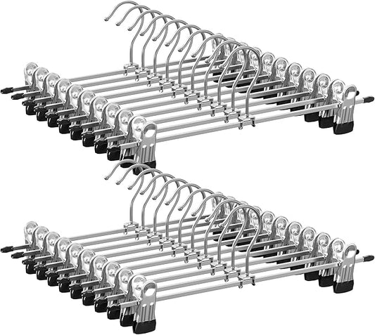 SONGMICS Pants Hangers, Set of 20, 1 Tier Non-Slip Skirt Hangers, Space Saving Pants Organizers, for Closet, Silver and Black UCRI003-20