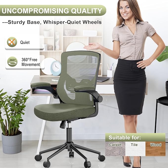 Office Chair, High Back Desk Chair Adjustable Height and Ergonomic Design Home Office Computer Chair Executive Lumbar Support Padded Flip-up Armrest Swivel Task Chair