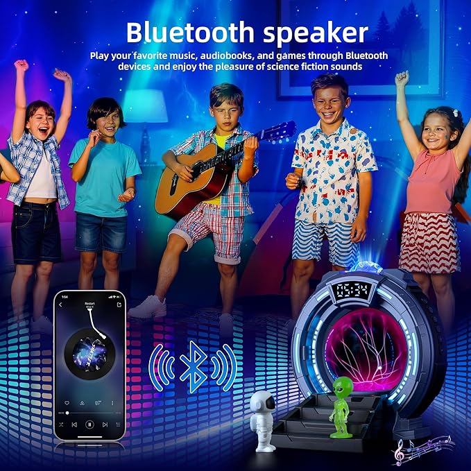 Space Portal Plasma Ball Night Light, LED Galaxy Projector Alien Lamp with White Noise, Bluetooth Music Speaker Alarm Clock,Remote,Star Light for Kids Room Decor Lamp,Christmas/Birthday Gift.(Blue)