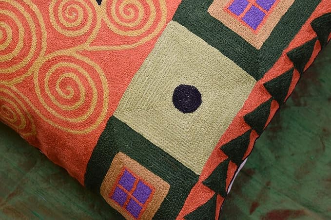 Klimt Orange Modern Throw Pillow Cover | Orange Abstract Pillow | Modern Couch Pillow | Contemporary Throw Pillows | Modern Outdoor Pillow | Mid Century Chair Cushions | Handmade Wool Size 18x18