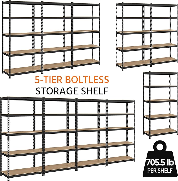 Yaheetech Storage Shelves 5 Tier Garage Shelving Heavy Duty Garage Shelves Adjustable Metal Shelving Unit Utility Rack Industrial Shelving for Warehouse Pantry Closet, 35.5″W × 17.5″D × 72″H, Black