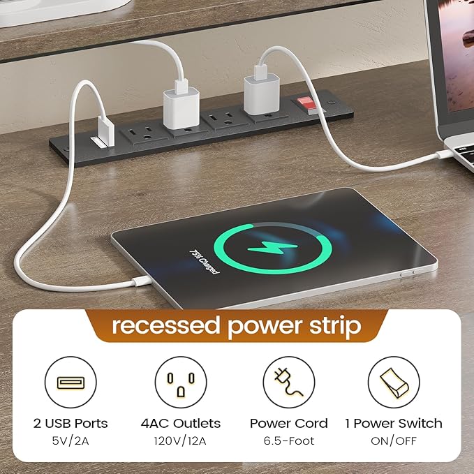 SEDETA L Shaped Desk, 66" Home Office Desk with File Drawer and Power Outlet, Corner Computer Desk with Monitor Shelf, Printer Storage Shelves, Gaming Desk with Led Lights, Two Person Desk, Walnut