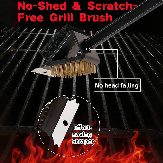 2 Pack Grill Brush for Outdoor Grill, 3 in 1 Grill Cleaning Brush and Scraper BBQ Brush Safe BBQ Cleaning Tools