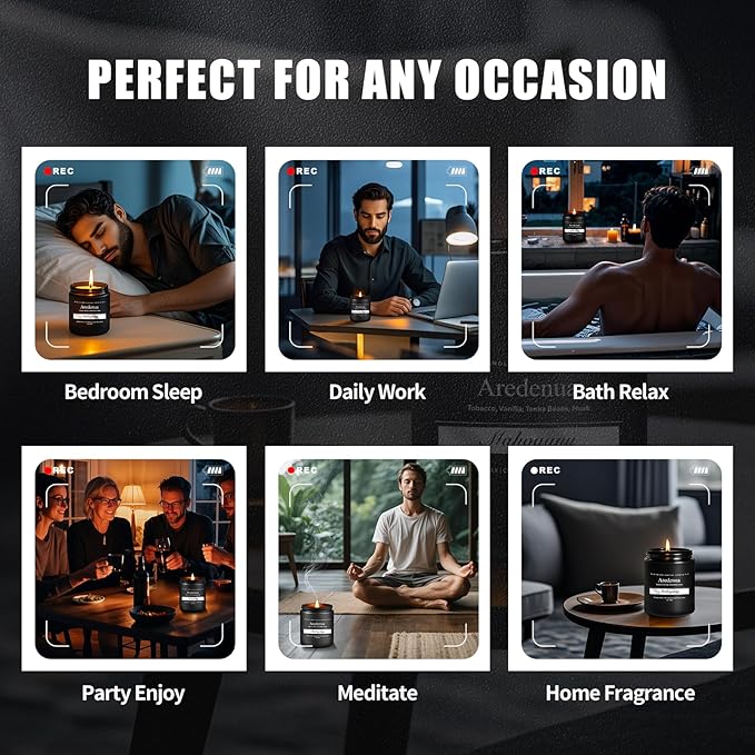 Sandalwood Leather Candle, Manly Candles for Home Scented, Masculine Aromatherapy Gifts for Men - 7oz Soy Candle, 50 Hours Burn Time, Perfect for Relaxing Home Fragrance