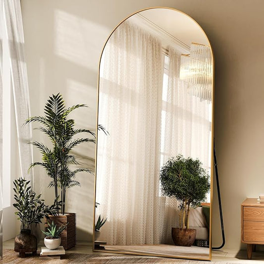 HARRITPURE 71"x30" Arched Full Length Mirror Free Standing Leaning Hanging Mounted Mirrors Aluminum Frame Modern Simple Home Decor for Living Room Bedroom Cloakroom, Gold