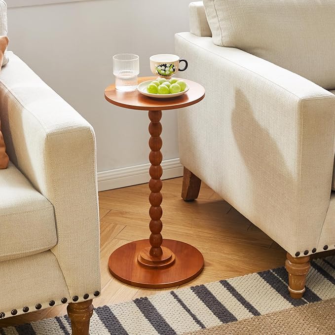 Round Wood Side Table, Small Decorative Table, Nightstand, Modern Side Table for Living Room Bedroom Small Space Cherry Wood Color YD-RST001C