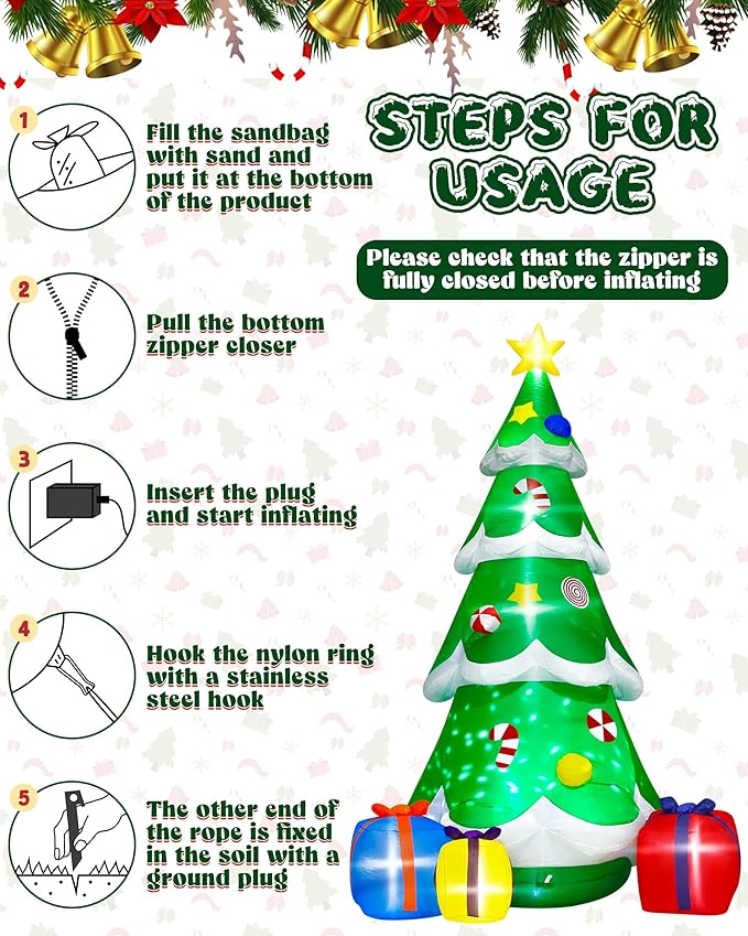 12FT Christmas Tree Inflatables, Giant Blow Up Christmas Tree with Boxes, Lighted Up Xmas Inflatables with Rotating Snowflake Lights for Xmas