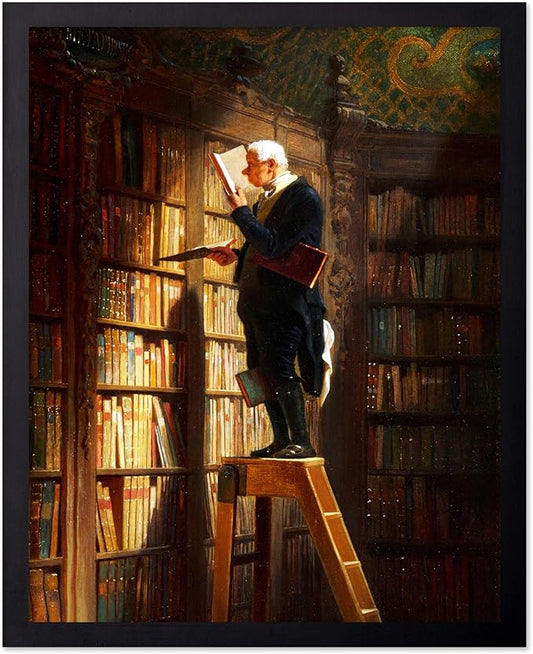 Poster Master Vintage The Bookworm Print - Retro Reading Book Print - Book Lover Art - Library Painting Wall Design - Librarian Art - Great Living Room or Office Wall Decor - 16x20 Black Framed