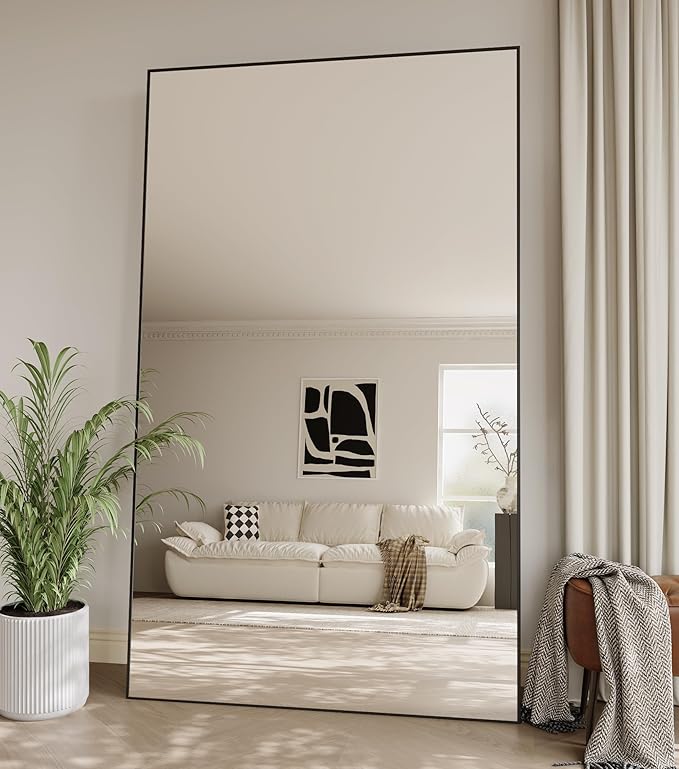 Koonmi 77"x38" Floor Mirror Full Length, Bedroom Floor Body Mirror with Stand, Large Black Mirror, Leaning, Standing or Hanging Horizontally/Vertically