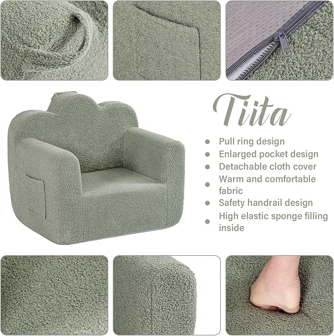 Tiita Kids Couch Plush Toddler Chair, Cloud-Like Glow in The Dark Kids Sofa Toddler Reading Chair with Washable Cover Carrying Handle, Convertible Children Sofa Chair for Girls and Boys