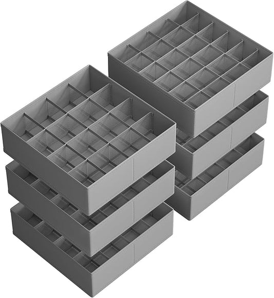SONGMICS Set of 6 Underwear Organizers, Drawer Organizers, Dresser Closet Storage, 120 Cells (3x16+3x24), Foldable Dividers, 11.8 x 11.8 x 3.9 Inches, for Socks, Ties, Belts, Dove Gray URUS011G02