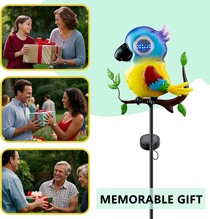 Parrot Solar Garden Lights Outdoor Waterproof, Christmas Metal Yard Decor Outdoor Solar Lights Decorative Stake for Pathway, Garden, Lawn, Patio, Driveway