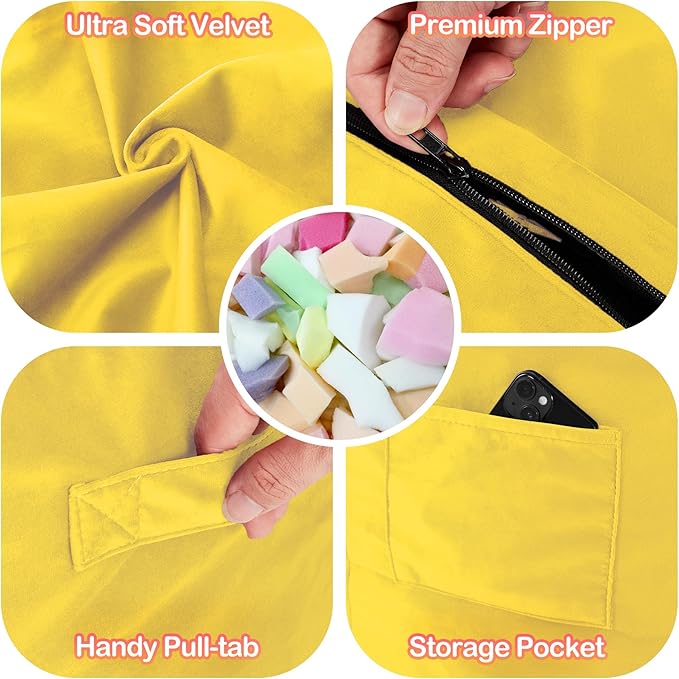 Homguava 3FT Bean Bag Chair: 3' Bean Bags with Memory Foam Filled, Large Beanbag Chairs Soft Sofa with Dutch Velvet Cover-Mustard