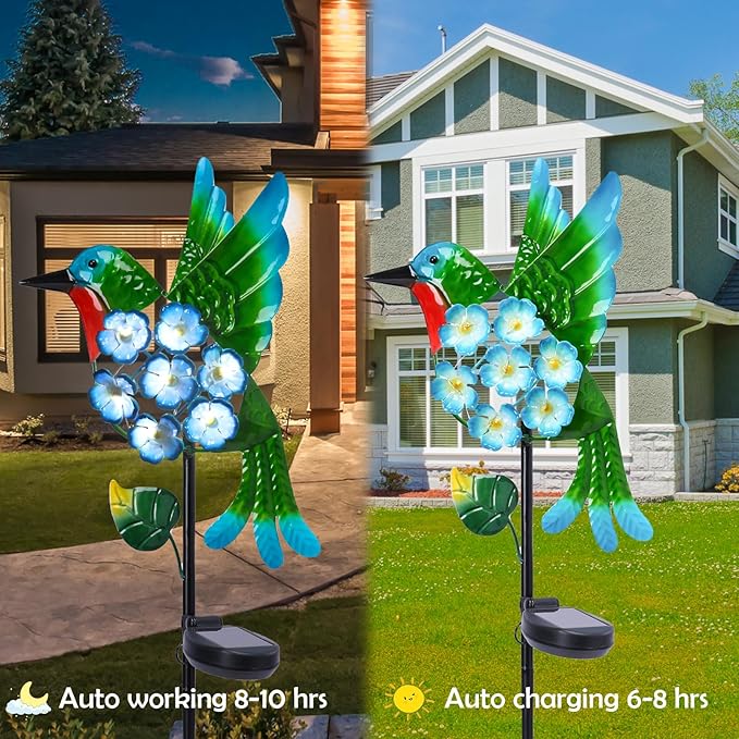 Solar Lights Outdoor Decorative Metal Solar Hummingbird Waterproof LED Metal Waterproof Garden Stake Lights for Walkway Pathway Lawn Patio Yard Decorations