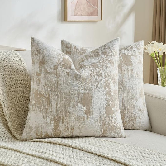 FUTEI Brown White Decorative Throw Pillow Covers 20x20 Inch Set of 2,Soft Faux Cashmere Jacquard - Textured & Cozy Cushion Case,Modern Home Decor for Couch Bed Living Room