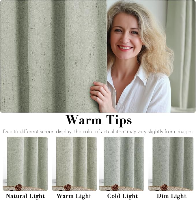 H.VERSAILTEX Primitive Linen Curtains 100% Blackout Curtain Drapes Burlap Fabric Curtains with White Thermal Insulated Liner, Grommet Top Drapes Living Room/Bedroom (2 Panels, 42 x 84 Inch, Sage)