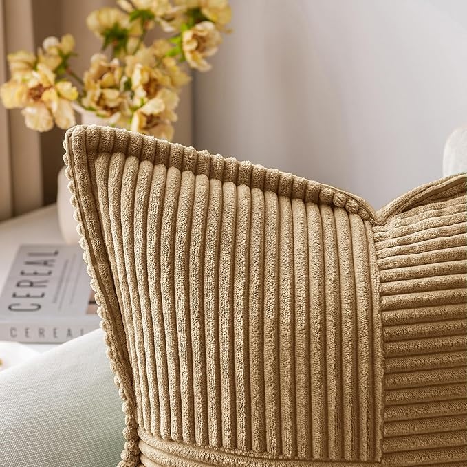 MIULEE Decorative Throw Pillow Covers for Couch Bed Livingroom 16x16 Inch Set of 2 Brown Boho Accent Throw Pllows Broadside Striped Patchwork Soft Corduroy Pillowcases