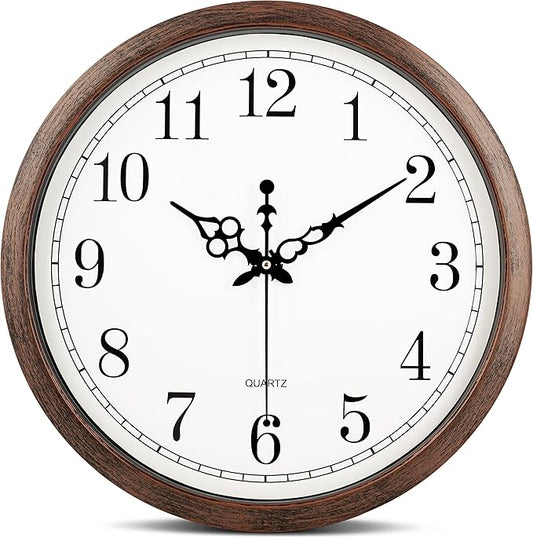Bernhard Products Large Wall Clock 16 Inch Silent Non Ticking Movement Quartz Battery Operated Round Easy to Read Decorative Classic Brown Home/Kitchen/Office/Classroom/School Clocks, Black Numbers
